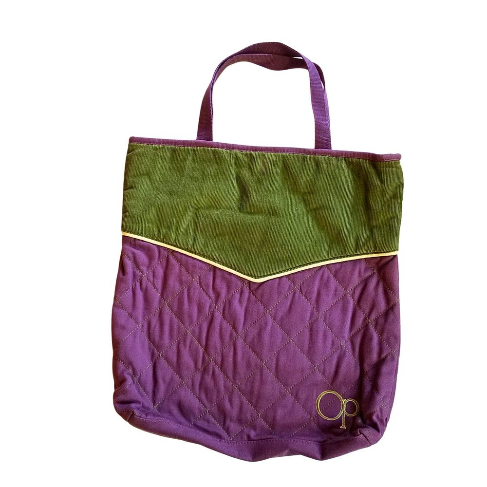 Vintage OP Purple Green Cotton Corduroy Quilted Tote Bag